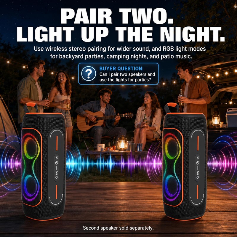 Musibaby Black 80W Waterproof Portable Bluetooth Speaker for Outdoor Use