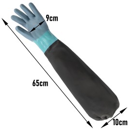 Dr.Fish Long Pond Gloves 65cm Long Waterproof Fishing Grabbing Gloves Cleaning Gloves,Cotton Lining PVC Reusable Heavy Duty Rubber Gloves,Full Arm Gloves for Gardening
