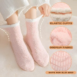 Viiotu 4 Pairs Womens Fluffy Socks Soft Cozy Slipper Non-Slip Fuzzy Socks Winter Warm Plush Sleeping Sock (AU, Alpha, One Size, Regular, Regular, Blue+Pink+Purple+Green)
