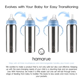 Hamarue 3-in-1 Stainless Steel Sippy Cups for Toddlers | Non-Toxic | Lead Free | Insulated Stainless Steel Baby Bottle (Blue)