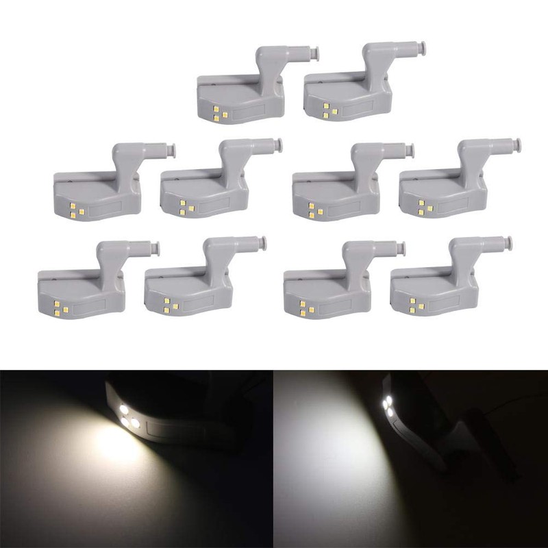 10Pcs Hinge LED Sensor Light Warm/Cool White Universal Cabinet Cupboard
