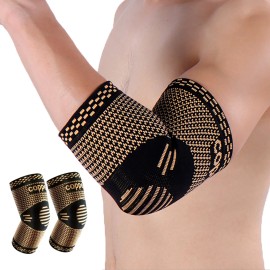 1 Pair Copper Elbow Sleeve Unisex Compression Sleeve Elbow Brace for Tennis Golfers Fitness Basketball Weightlifting Work FitSize: M