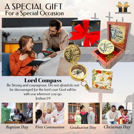 Houston Souvenir Be Strong & Courageous Brass Compass - Engraved Religious Scripture Verse - Ideal Gift for Son, Daughter, Grandson - Perfect for Baptism, Communion, Graduation Day Present (#Style2)