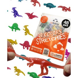 UpBrands 48 Stretchy Dinosaurs Toys 2 1/2 Inches Bulk Set, 8 Glitter Colors, Kit for Birthday Party Favors for Kids, Goodie Bags, Easter Egg Basket Stuffers, Pinata Filler, Students Rewards