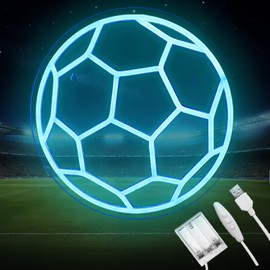 Soccer Neon Sign Battery Operated/USB Powered, Soccer Light with Adjustable Brightness, Soccer Room Decor for Boys, Soccer Gifts for Boys 8-12 (12.9 x 12.9 inches)