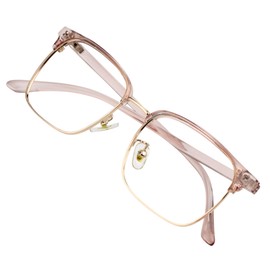 VisionGlobal Blue Light Blocking Glasses for Women, Anti Eyestrain, Computer Reading, TV Glasses, Stylish Square Frame, Anti Glare (Clear Pink, +2.50 Magnification)