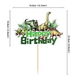 Ercadio - Paquete de 1 decoración de dinosaurios salvajes para tartas de feliz cumpleaños de dinosaurios realistas con hojas tropicales para decoración de tartas de cumpleaños con temática de dinosaurio, baby shower, fiesta de cumpleaños