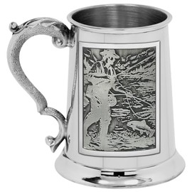English Pewter Company 1pt Straight Embossed Fishing Pewter Badge Tankard [EMB010]