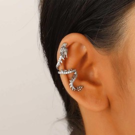 Allereyae Gothic Dragon Ear Cuff Earrings Silver Dragon Cuff Wrap Earrings Crystal Dragon Earring Dragon Crawler Cuff Earrings Cz Dragon Cartilage Cuff Earrings Jewelry For Women(Silver Right)