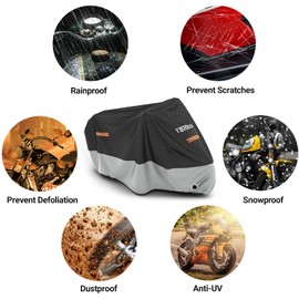 Favoto Motorbike Cover Outdoor Waterproof 104 inches Motorcycle Cover Heavy Duty 210D Oxford Fabric with Lock-Hole Night Reflectors Windproof Buckles Dust Sun Protection Black-Silver