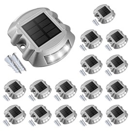 VOLISUN Solar Deck Lights, 16-Pack Led IP67 Waterproof Outdoor Warning Step Lights for Driveway, Sidewalk, Garden Pathway, Yard (White)