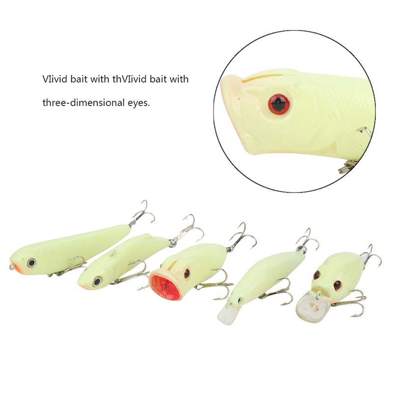 5Pcs Simulation Luminous Plastic Lure Hard Minnow Popper Pencil VIB