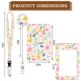 Badge Reels Retractable with Carabiner Reel Clip, ID Name Tag Work Badge Holder Belt Ferrule, Identity ID Badge Holder Cover Case for Office Work Nurse Teacher Student Gifts(Cute Pink Flower)