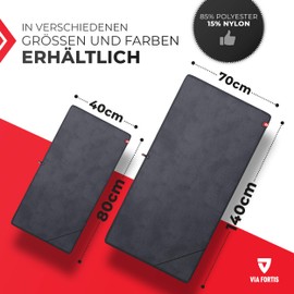 VIA FORTIS Microfibre Hand Towel, Ultra Light and Quick-Drying, with Zip Compartment, Microfibre Towels, Ideal as Sports Towel, Beach Towel and Travel Towel, Grey