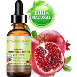 Botanical Beauty Organic POMEGRANATE OIL 100% Pure Natural Virgin Unrefined Cold-Pressed Carrier Oil 0.5 Fl oz 15 ml for Face, Skin, Body, Hair, Lip, Nails. Rich in vitamin C