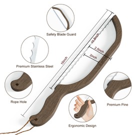 JUEDIFX Bread Knife for Homemade Bread, 15" Wooden Serrated Bread Cutter Bread Bow Knife Sourdough Bread Knife for Bagels Baguettes Fiddle Bow Design Premium Stainless Steel