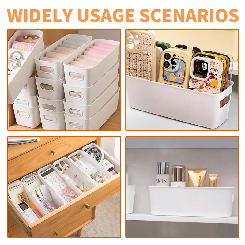 Pack of 4 Plastic Storage Boxes, 27 cm, White Small