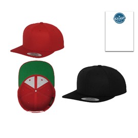 HLKauf Flexfit Snapback Unisex Classic Cap 2-Tone Cap Many Colour Sets One Size + Free Block, 1x Rot & 1x Black & 1x HLKauf Block
