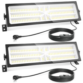 2 Pack Linkable LED Shop Light (Built-in Outlet) - 100W 15000LM Aluminum Plug in Garage Light w/ 9.84ft Power Cord and On/Off Switch, 6000K Shop Lights for Garage, Workshop