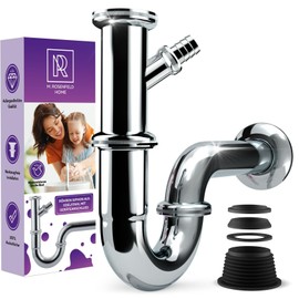 Universal Siphon for Washbasins and Washbasins with Device Connection - Easy Installation + Height Adjustable + Drain Pipe Standardised 1 1/4 Inch + Wall Rosette + Rubber Sleeve Tube Siphon Odour Trap