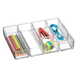 Amazing Abby - QuickSort - Plastic Stackable Organizers (8-Piece Set) for Vanity and Desk Drawer, Perfect Storage Solution for Beauty Products, Office Supplies, Decorative Items, and More