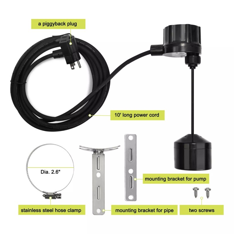 FLUENTPOWER Sump Pump Universal Vertical Mechanical Float Switch, Black