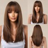 testar Brown Wig With Bangs,Shoulder Length Straight Wigs For Women,Medium