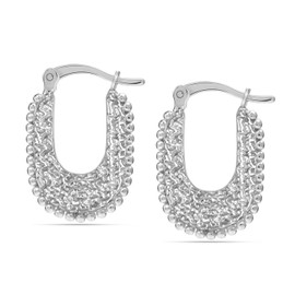 Charmsy Valentines Day Gifts 925 Sterling Silver Small U Shape Chunky Hoop Earring Jewelry Thick Beaded Texuted Click-Top Hoop Earrings for Women Teen 22 MM