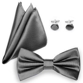 Ladeheid Set BHC Bow Tie with Pocket Square Set Including Cufflinks Size 12 cm x 6 cm, gray