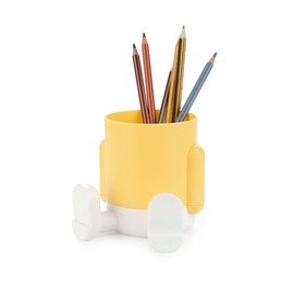 balvi Mr. Sitty Pen Holder Yellow Coloured and Original Design with Two Compartments Plastic