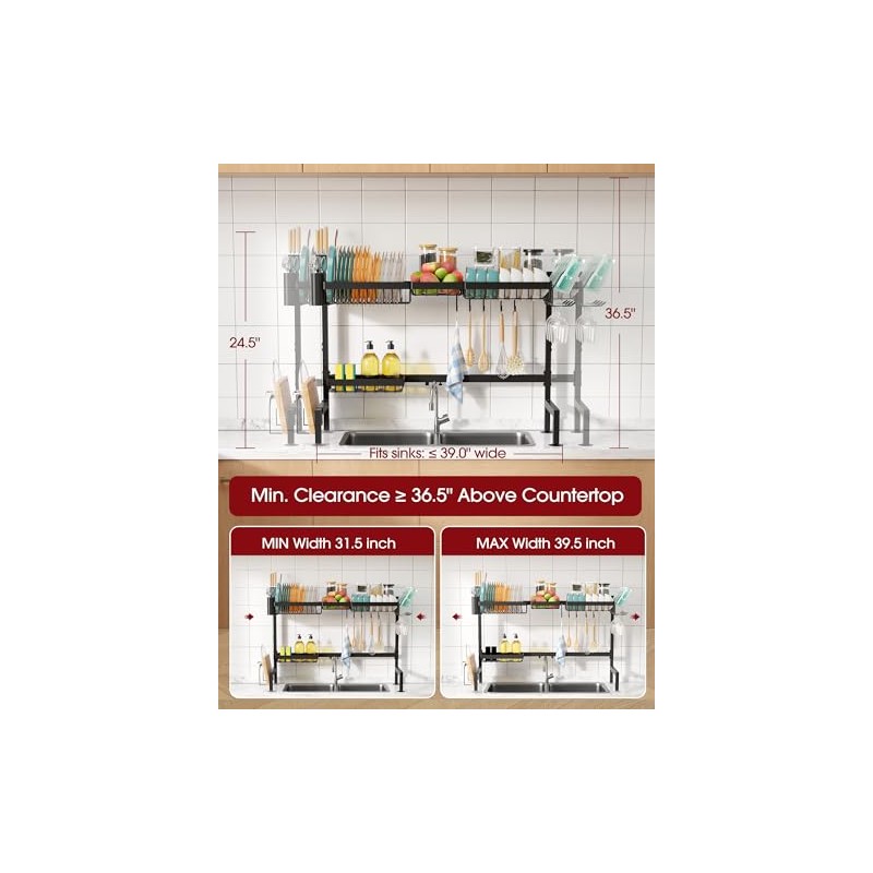 Sakugi Over The Sink Dish Drying Rack - Adjustable 2