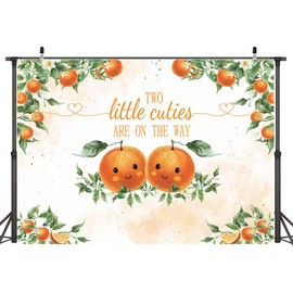 Hilioens 7×5ft Two Little Cuties Backdrop Twins Orange Cuties Baby Shower Background for Party Decorations Green Leaves Two Little Cuties are On The Way Banner Props