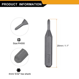 HARFINGTON 10pcs PH000 Phillips Screwdriver Bit 5/32" Hex Shank 28mm Length Magnetic Cross Head Hex Bits S2 Steel Screw Driver Bit for Electric Manual Screwdrivers Precision Repair
