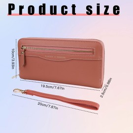 Andiker Ladies Purse for Women, Soft PU Leather Women’s Purse with Detachable Wrist Strap Large Capacity Women's Wristlet Wallets with Multiple Slots Zipper Coin Pockets (Pink)