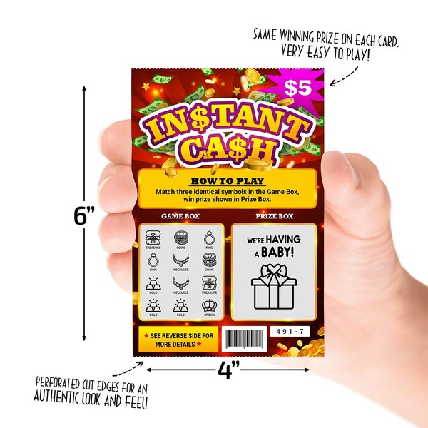 5 PACK - Pregnancy Announcement Lottery Scratch-Off Tickets | 4x6" Authentic Looking | Great for Baby Announcements | Perfect for Pregnancy Announcement for Grandparents, Future Dad, or Friends!
