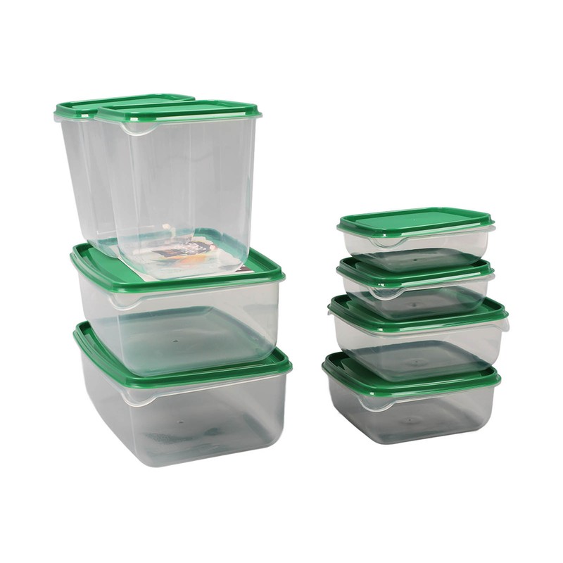 17PCS Food Container Green Fridge Bins Food Grade Plastic Leakage