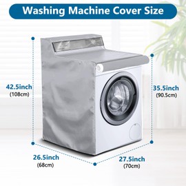 AKEfit 2 Pack Washing Machine Cover, Waterproof Dustproof Washer Dryer Cover with Zipper and Perspective Window ,Fit for Front Load or Top Washer and Dryer 27"Wx26"Dx43"H,Silver