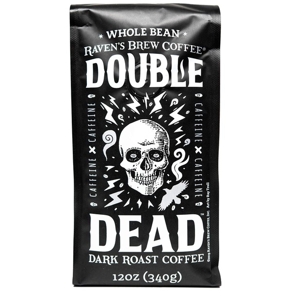 Raven’s Brew Coffee Whole Bean Double Dead – Dark Roast – Naturally High Caffeine – 12oz Bag