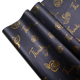 HolyMaji 50 Sheets Gold Thank You Tissue Paper 20 x 14 Metallic Black Tissue Paper for Gift Bags Bulk Wrapping for Graduation Birthday Party Favor Decor Wedding Valentine's Day Baby Shower