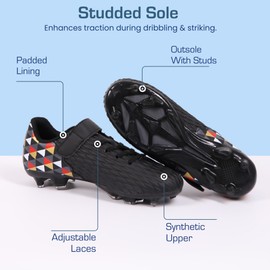 Joybut Soccer Cleats for Kids & Youth | Lightweight Football Shoes for Firm Ground | Durable Girls & Boys Soccer Cleats with Non-Slip Sole | Comfortable Soccer Boots | Unisex Size 11-6 Black