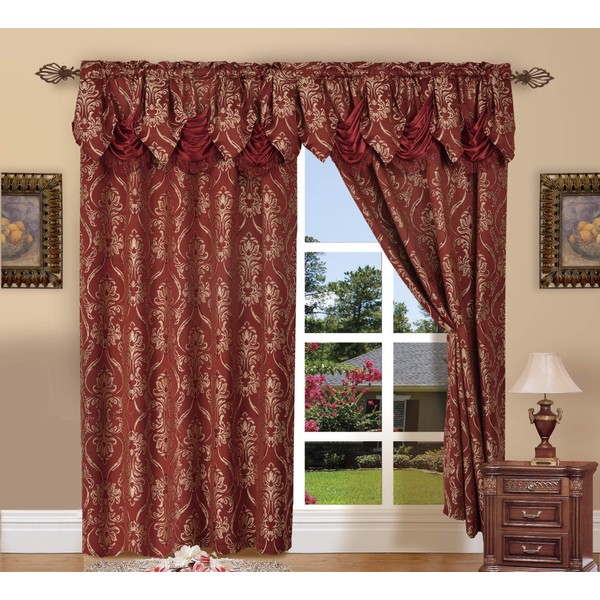 Elegant Comfort Penelopie Jacquard Look Curtain Panel Set, 54 by 84-Inch, Burgundy, Set of 2