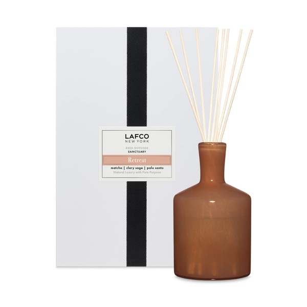 LAFCO New York Signature Reed Diffuser, Retreat - 15 oz - Up to 9 Months Fragrance Life - Reusable, Hand Blown Glass Vessel - Natural Wood Reeds - Made in The USA