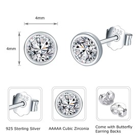 Shuxin Silver Stud Earrings for Women, 925 Sterling Silver Cubic Zirconia Stud Earrings, Hypoallergenic Small Sleeper Cartilage Tragus Studs, 6mm Silver Tiny Round Stud Earrings with 5A Cubic Zirconia