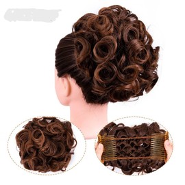 Curly Combs Clip In Hair Bun Extensions Easy Stretch Chignon Hairpiece Large (4AT30#)