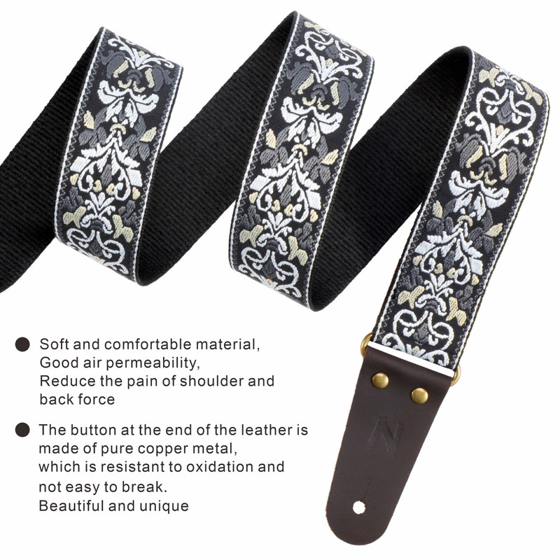 Nefelibata Guitar Strap, 2" Jacquard Embroidery Guitar Straps, Full Grain