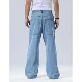 Plaid&Plain Men's Hip Hop Baggy Jeans Casual Wide Leg Y2k Skateboard Vintage Denim Pants Streetwear Antique 30WX32L