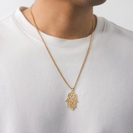 unift Hamsa Necklace Hand of Fatima with Star of David for Women Men Stainless Steel Necklace Pendant Jewish Blessing Hebrew Islamic Necklace Allah Religious Jewellery, Stainless Steel, No Gemstone