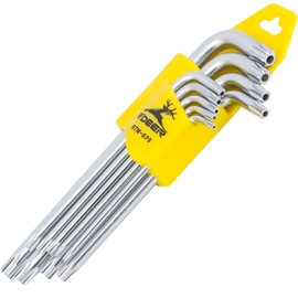 R'DEER 9 Piece Long Arm Torx Hex Key Set Industrial Level Anti Tamper Proof Star Allen Wrench Kit L-wrench Hand Tool (Sizes T10-T50)