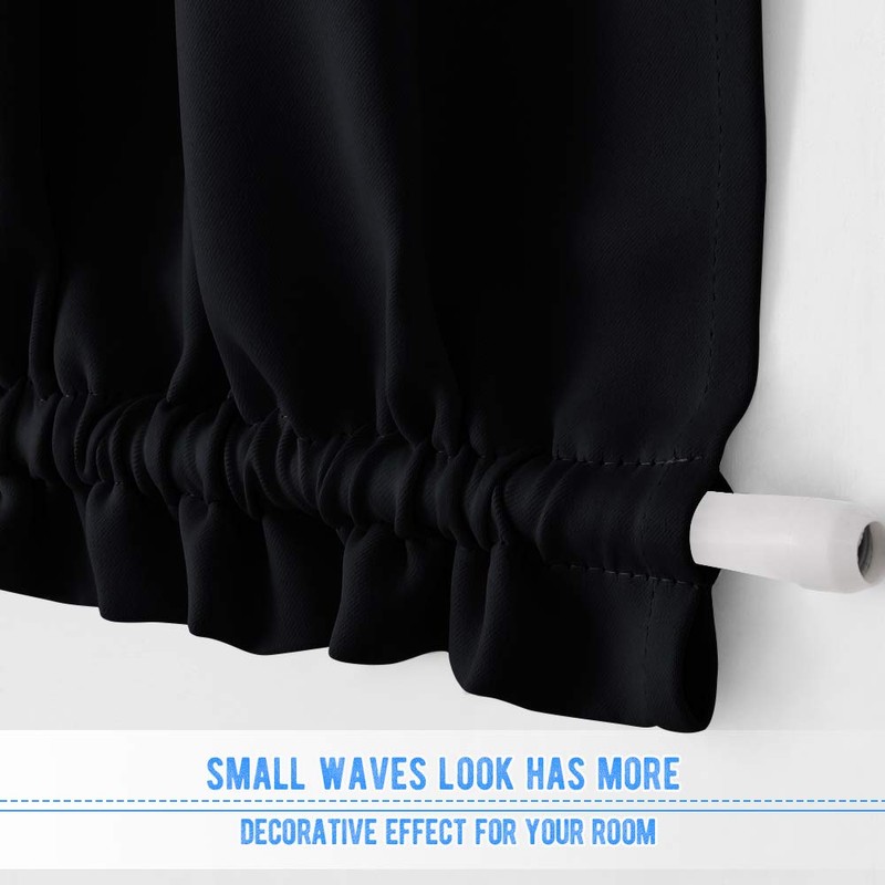 NICETOWN Black Short Curtains 2 Panels for Window/French Door, Rod