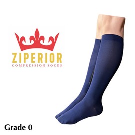 Ziperior 8-15 mmHg Compression Grade 0 Calf Inside Leg Zipper Closed Toe Socks (Navy, 3X-Large)